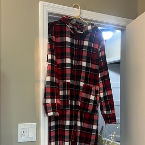 Plaid Hooded Fleece Soft Onesie with Pockets and zipper booties